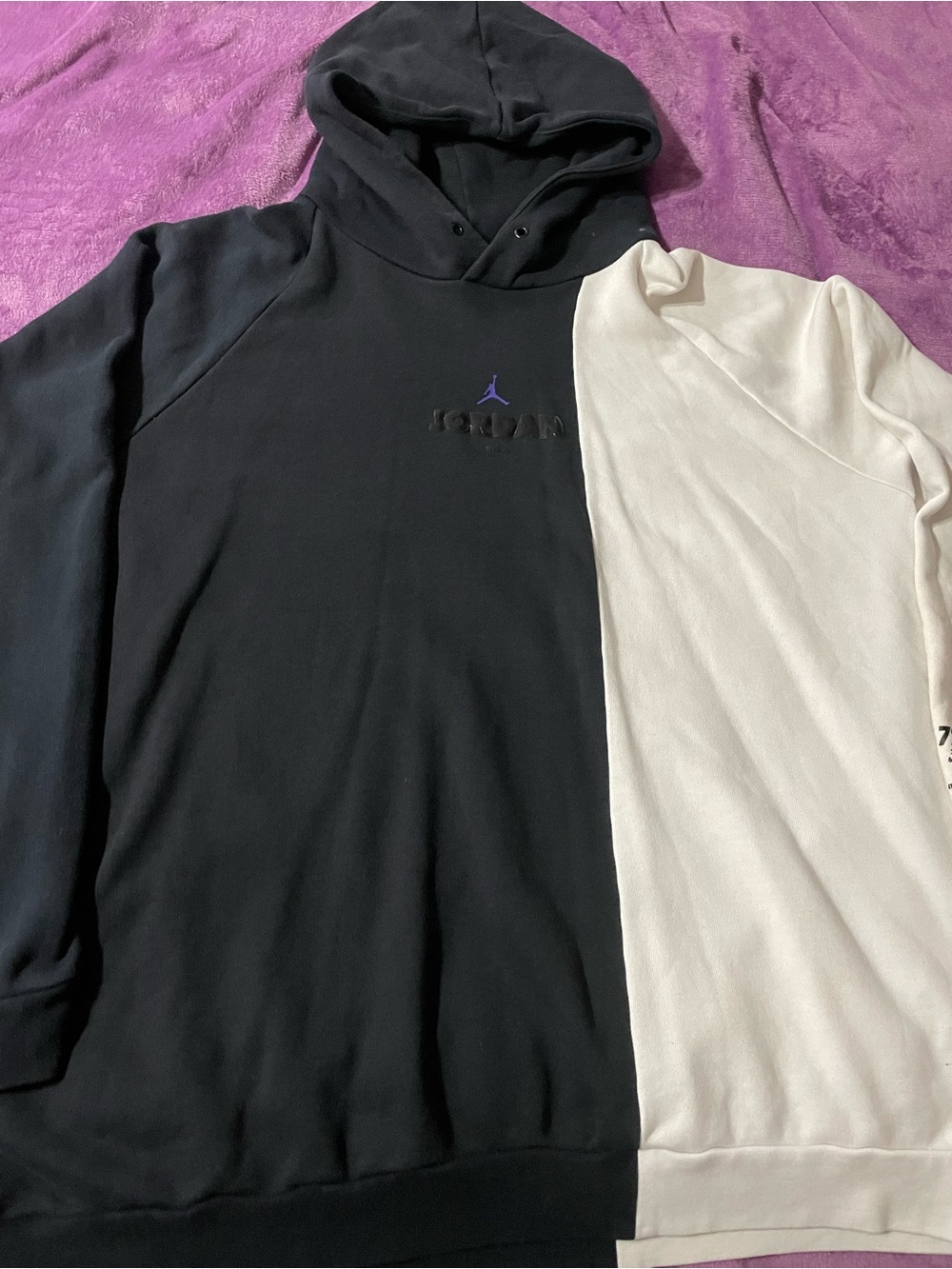 Jordan Black & White Split Pullover Hoodie with Purple Jumpman